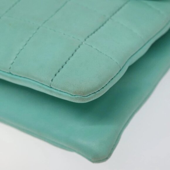 CHANEL Chain Choco Bar Shoulder Bag Lamb Skin Light Blue Silver CC Auth 126604 - Picture 2 of 15